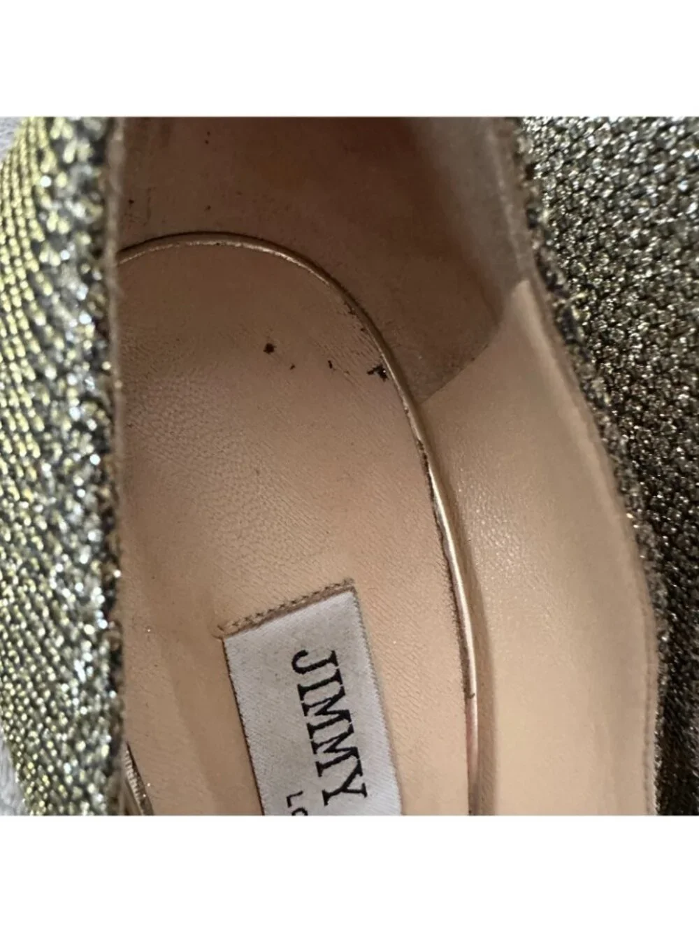 *as is* Jimmy Choo Evelyn Glitter Peep Toe Gold Heels Womens size 38.5